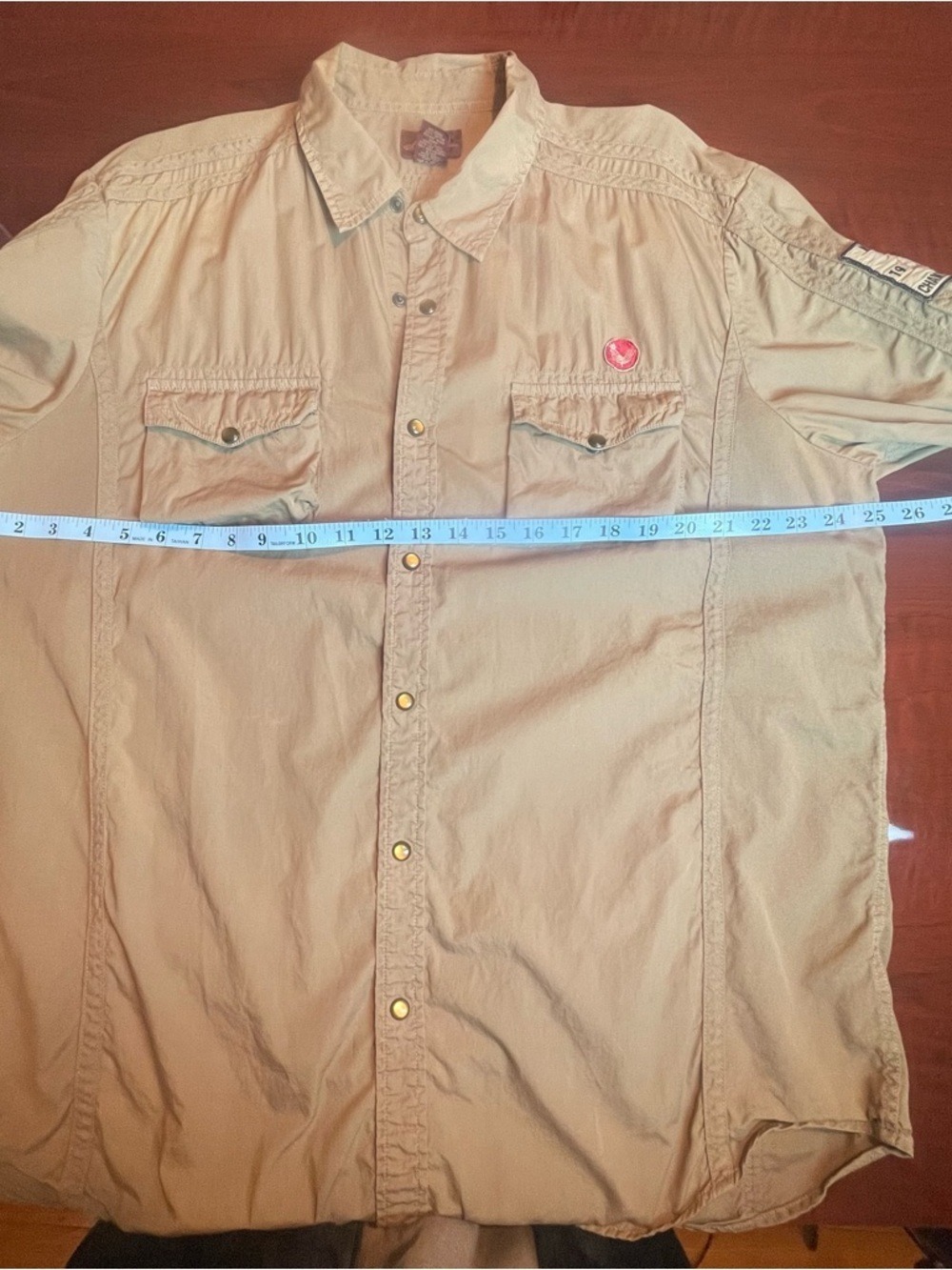 American Rag Cie Vintage Moto Shirt XL Khaki Apache Motorcycle Club Patch 1978 - Picture 5 of 13